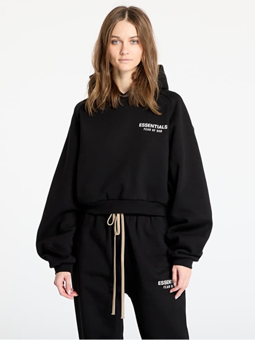 Fear of God Essentials sz 2XL Cropped Hoodie Womens Black Fleece Sweatshirt